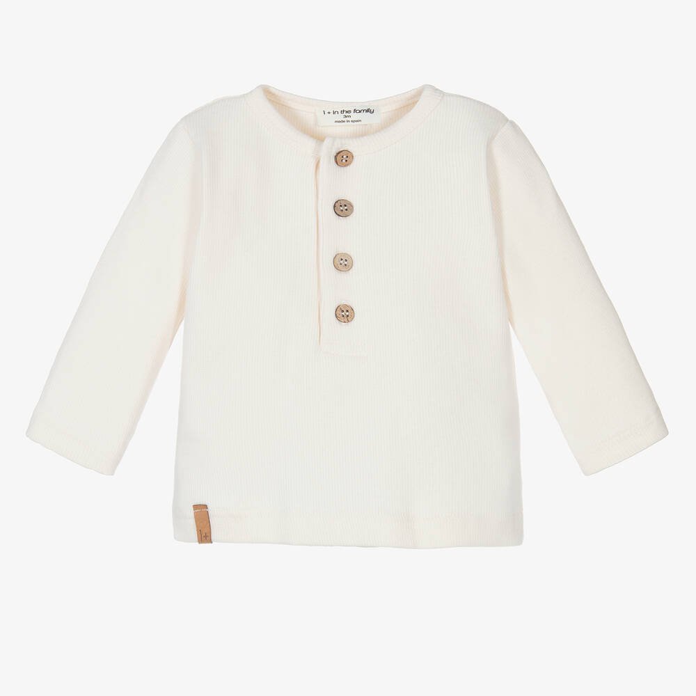 1 + in the family - Ivory Long Sleeve Cotton Top | Childrensalon