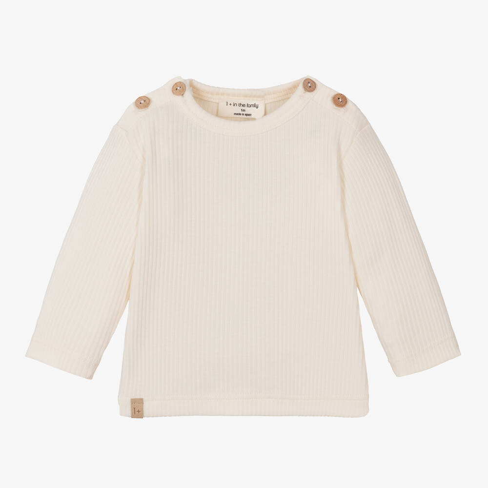 1 + in the family-Ivory Ribbed Cotton Jersey Top | Childrensalon Outlet