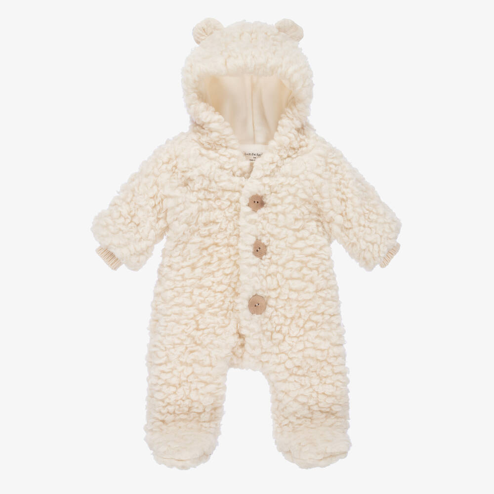 1 + in the family - Ivory Sherpa Fleece Pramsuit | Childrensalon