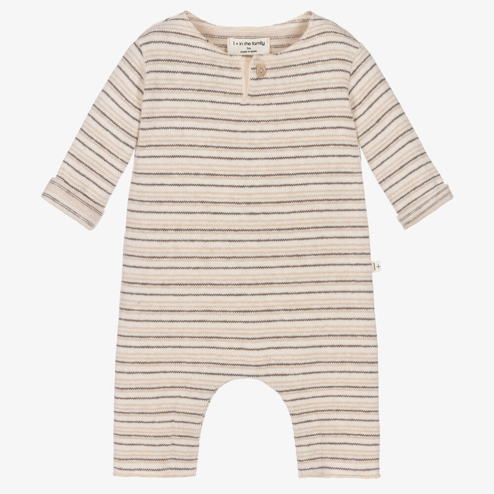 1 + in the family - Pyjama ivoire rayé en coton | Childrensalon