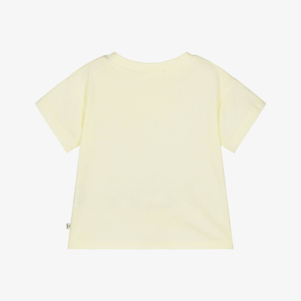 1 + in the family-Pale Yellow Cotton Jersey T-Shirt with Chest Pocket | Childrensalon Outlet