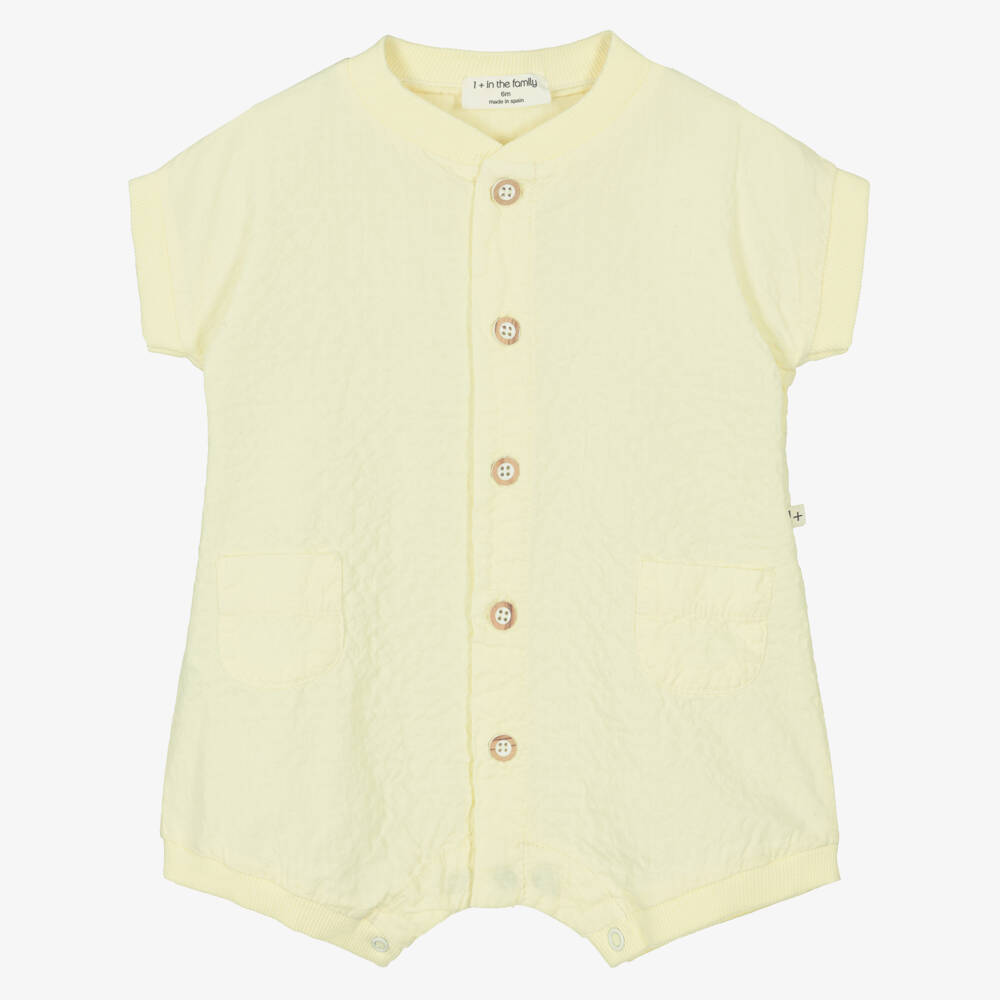 1 + in the family-Pale Yellow Crinkled Texture Cotton Baby Shortie | Childrensalon Outlet