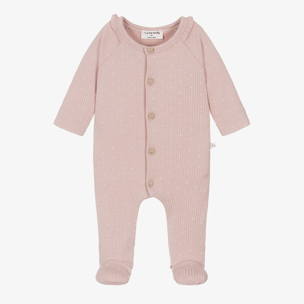 1 + in the family-Pink Ribbed Cotton Babygrow | Childrensalon Outlet
