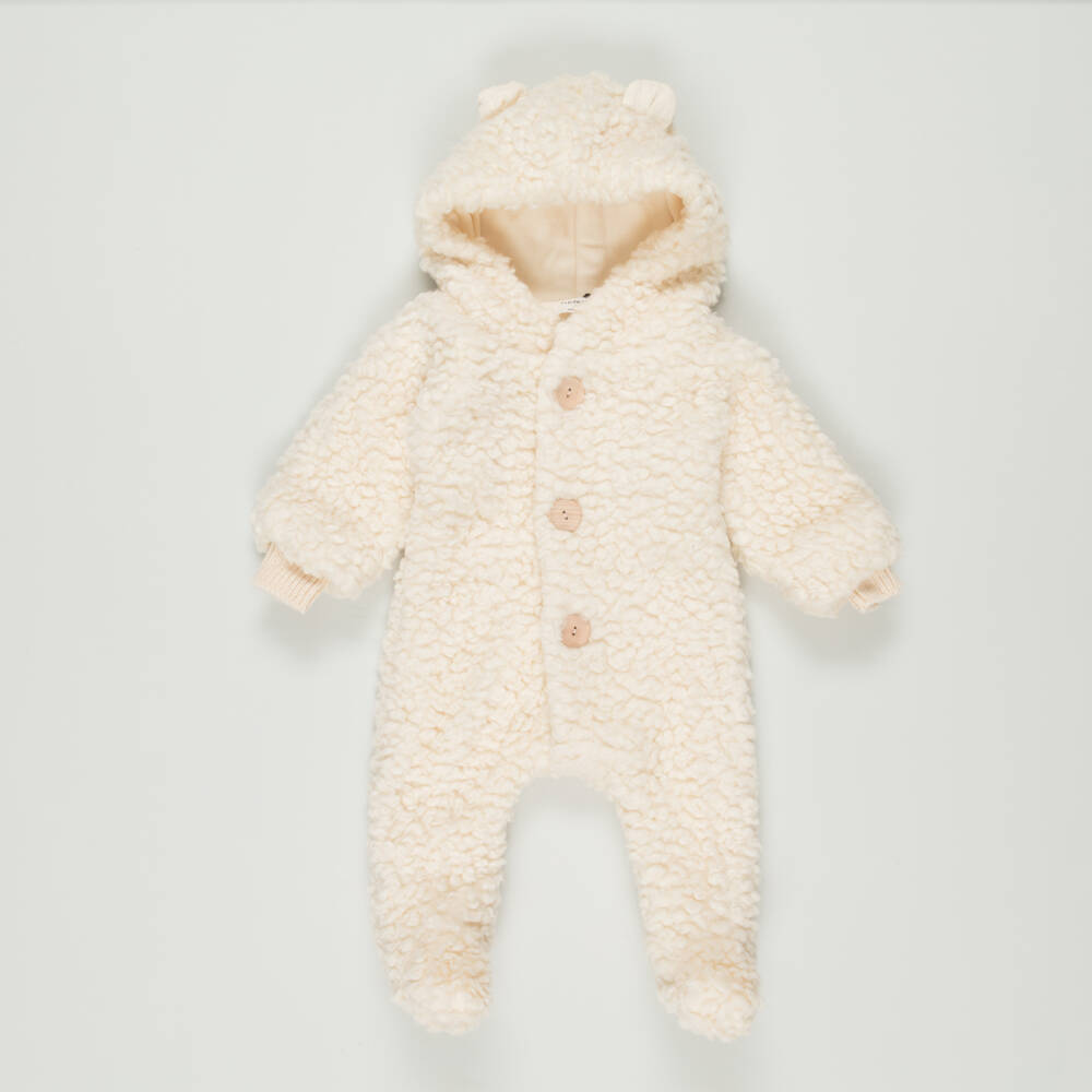 1 + in the family-Preloved Ivory Sherpa Fleece Pramsuit (9 months) | Childrensalon Outlet