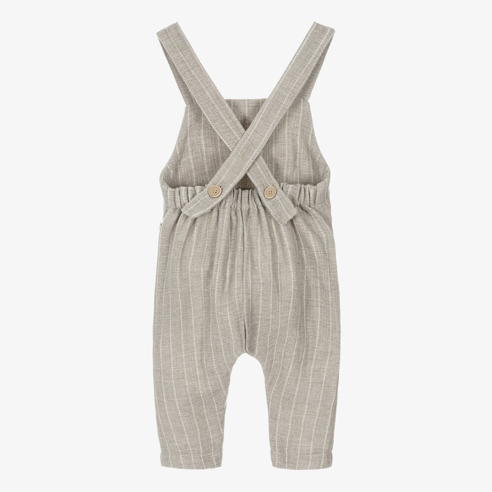 1 + in the family-Taupe Beige Cotton Stripe Baby Dungarees | Childrensalon Outlet