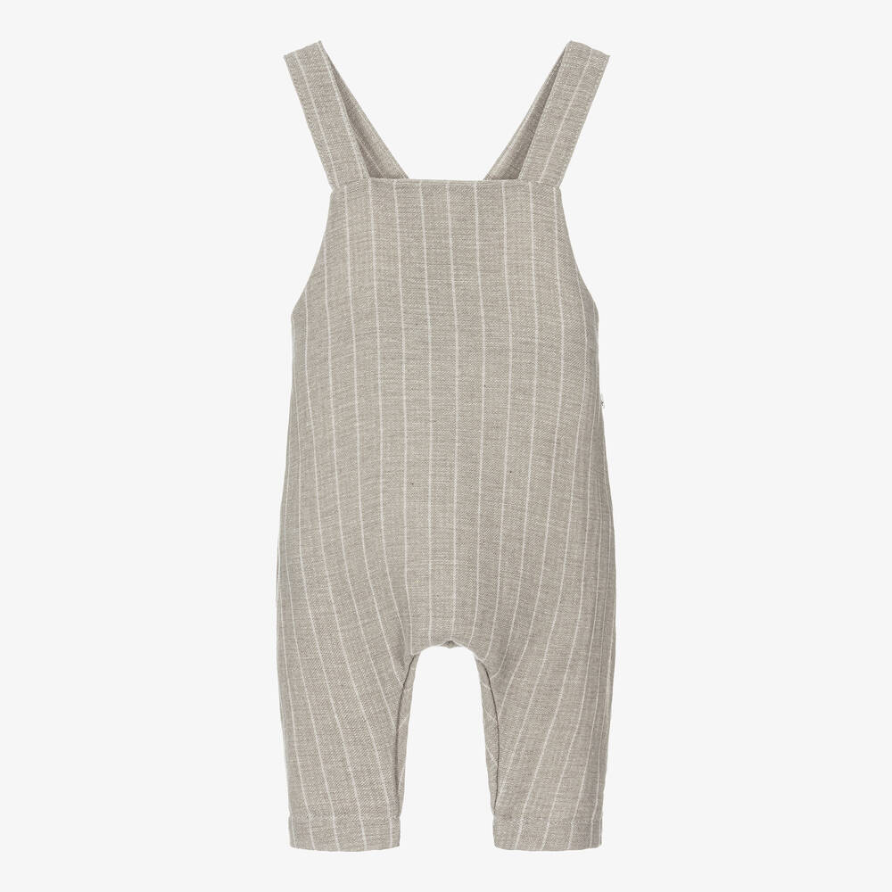 1 + in the family-Taupe Beige Cotton Stripe Baby Dungarees | Childrensalon Outlet