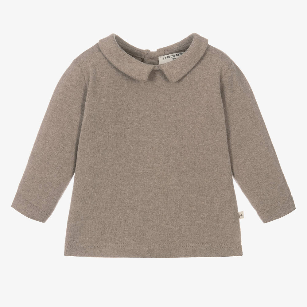 1 + in the family - Taupe Brown Cotton Jersey Top | Childrensalon