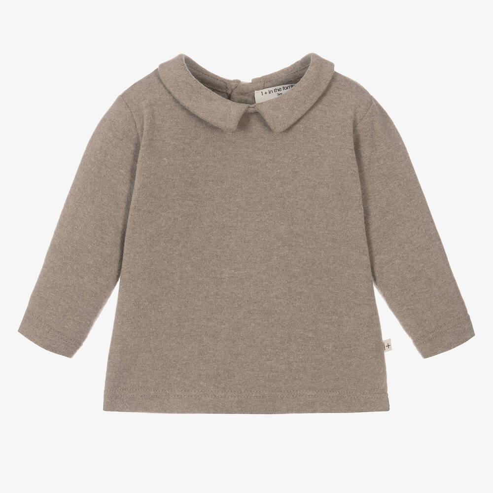 1 + in the family - Haut taupe en jersey de coton | Childrensalon