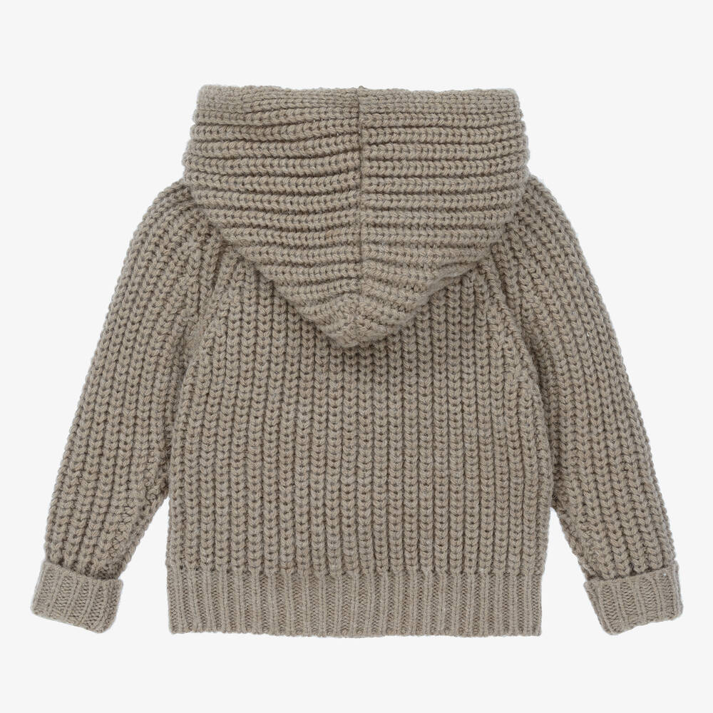 1 + in the family-كارديغان هودي مزيج أكريليك محبوك لون بني | Childrensalon Outlet