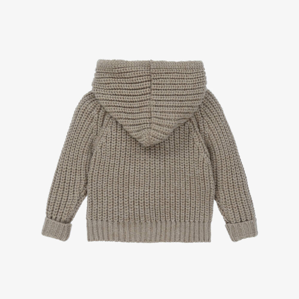 1 + in the family-Taupe Brown Knitted Hooded Cardigan | Childrensalon Outlet