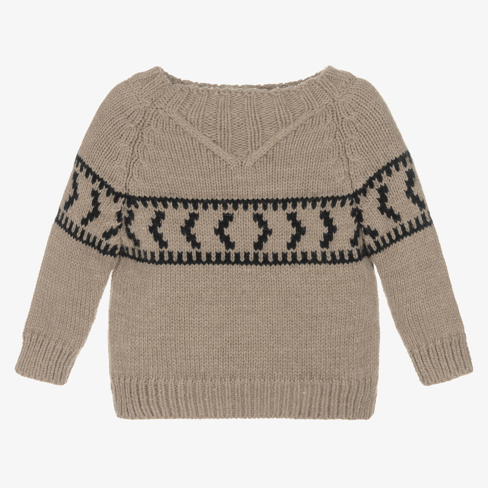 1 + in the family - Pull taupe en maille | Childrensalon
