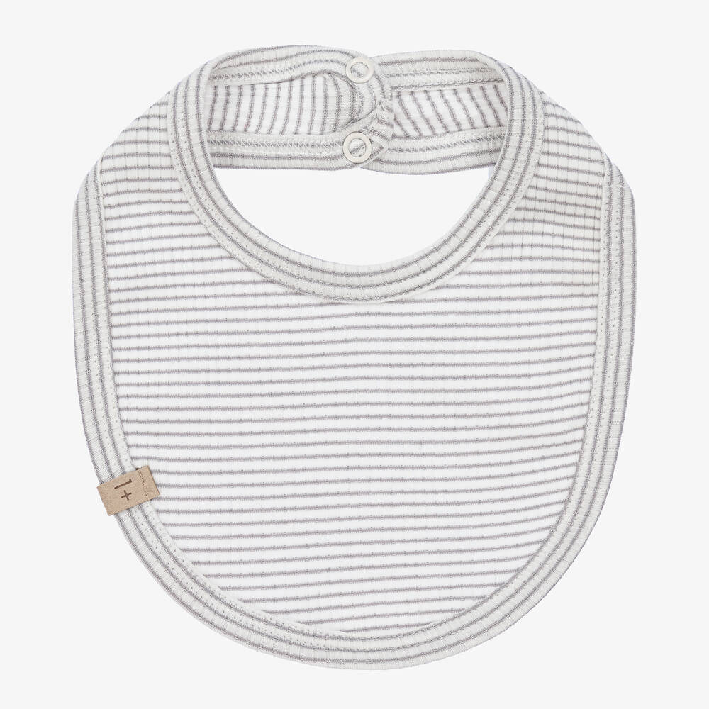 1 + in the family-White & Grey Stripe Baby Bib | Childrensalon Outlet
