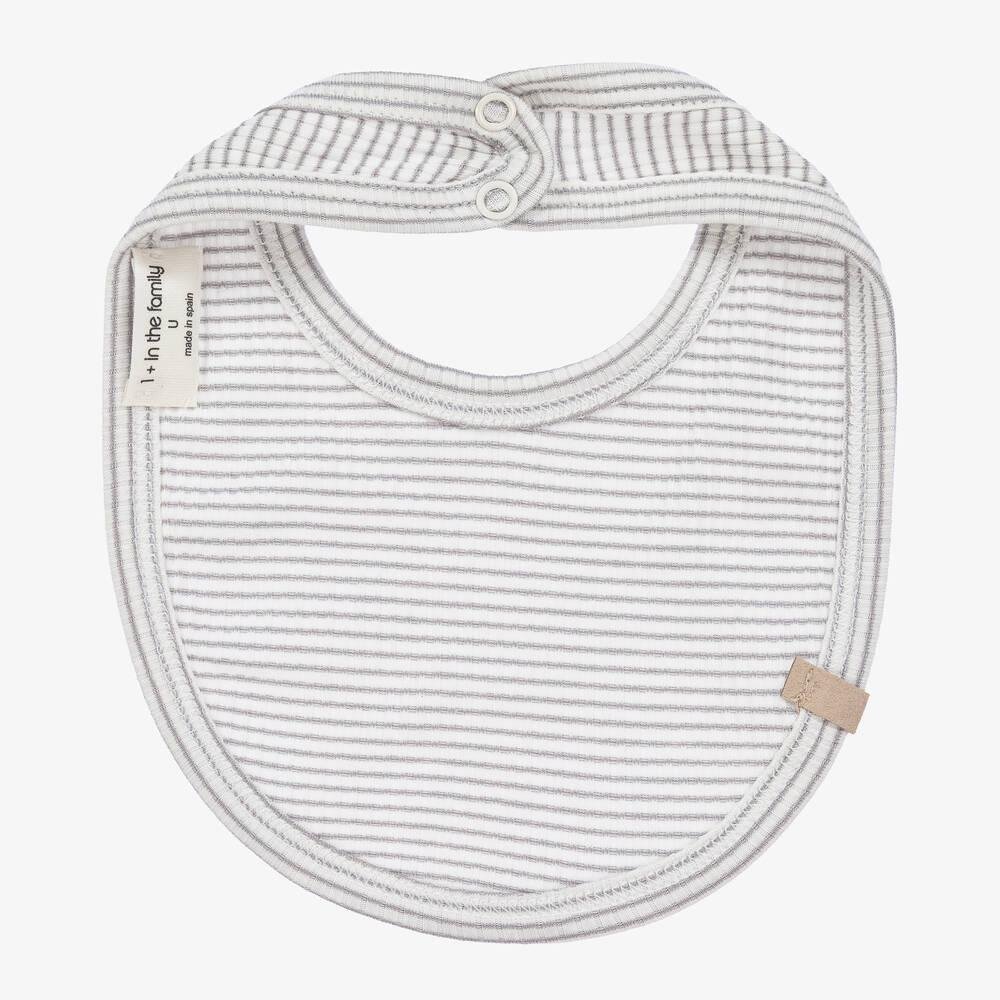 1+ ان ذا فاميلي-مريلة قطن ومودال جيرسي مقلم لون أبيض ورمادي | Childrensalon Outlet