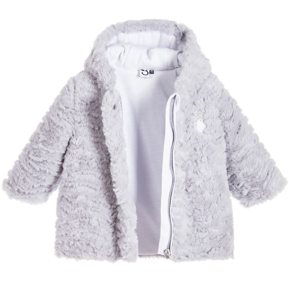 3Pommes-Baby Girls Grey Fleece Coat | Childrensalon Outlet