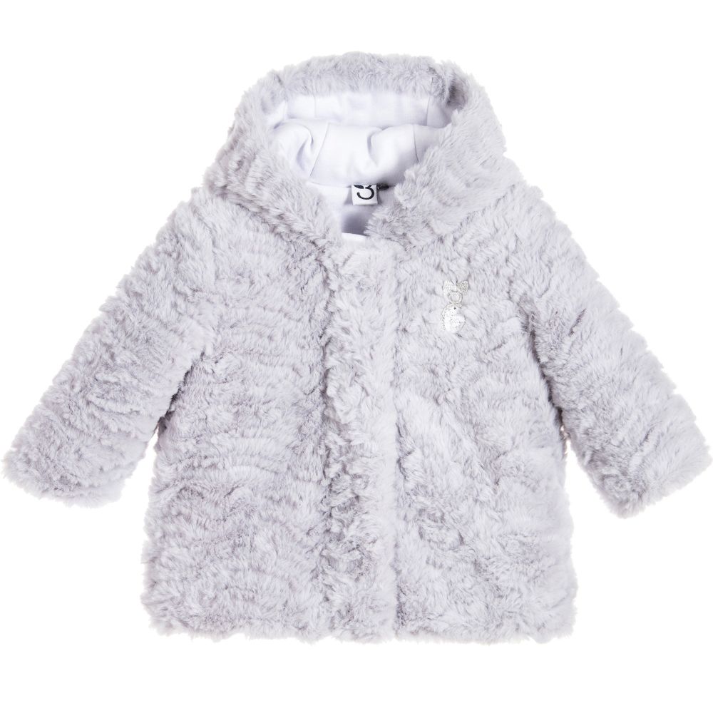 3Pommes - Baby Girls Grey Fleece Coat | Childrensalon