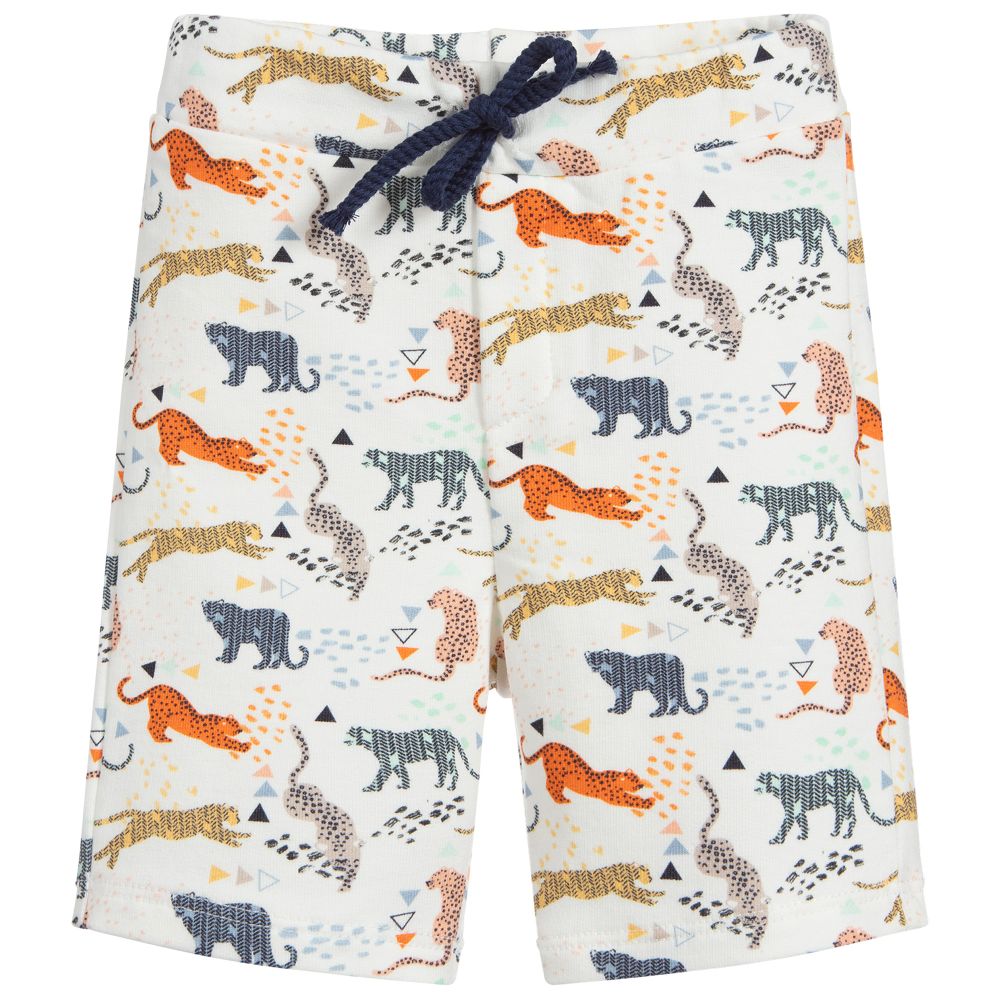 3Pommes - White Cotton Big Cats Shorts | Childrensalon