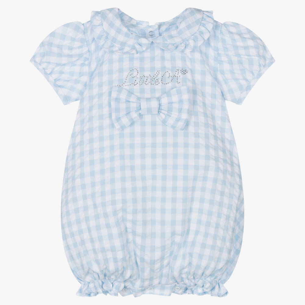 A Dee-Baby Girls Blue Cotton Gingham Shortie | Childrensalon Outlet
