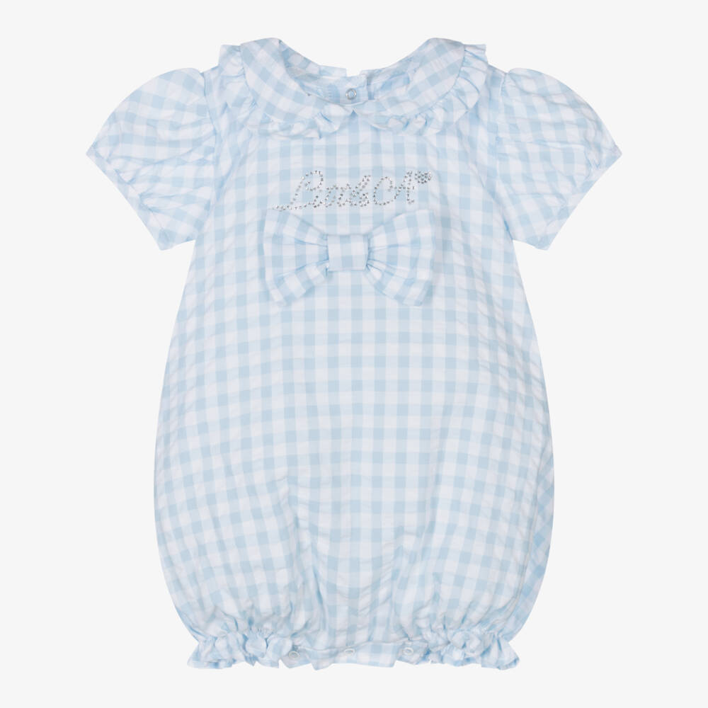 A Dee-Baby Girls Blue Cotton Gingham Shortie | Childrensalon Outlet
