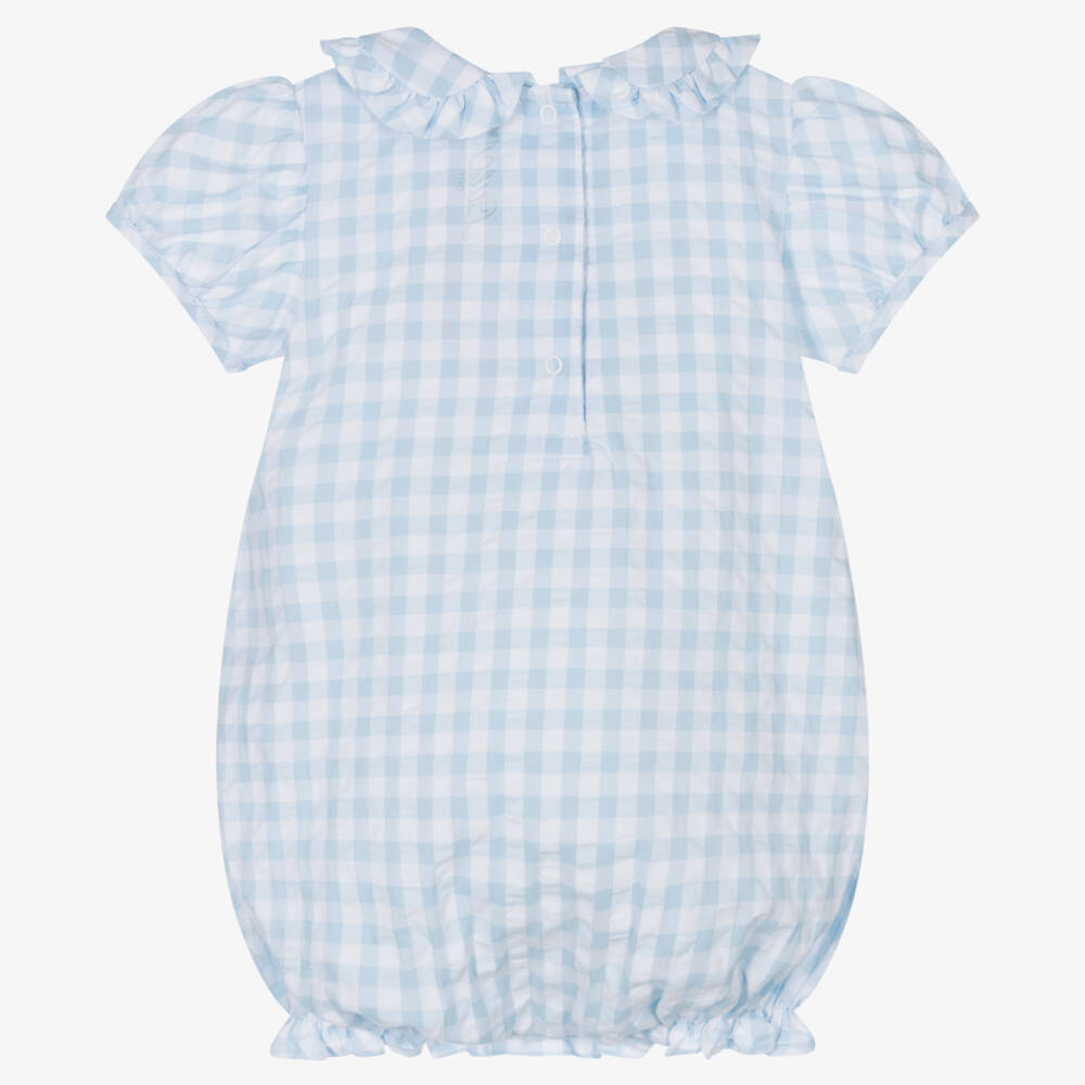 آدي-Baby Girls Blue Cotton Gingham Shortie | Childrensalon Outlet