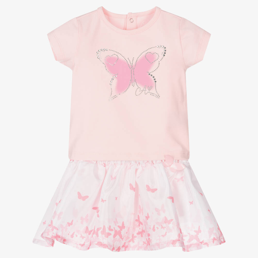 A Dee-Baby Girls Pink Cotton Skirt Set | Childrensalon Outlet
