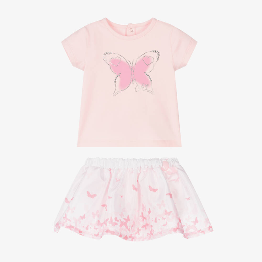 A Dee-Baby Girls Pink Cotton Skirt Set | Childrensalon Outlet