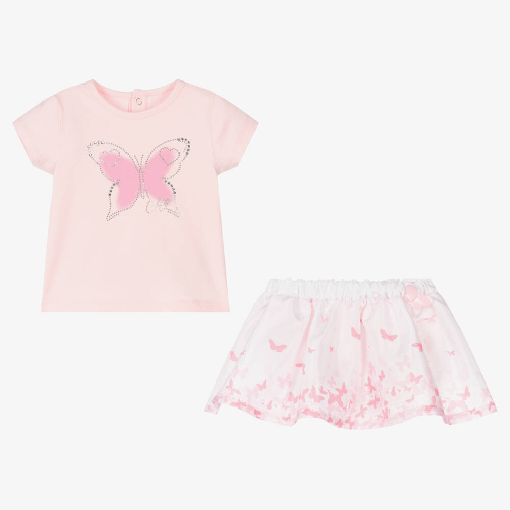 A Dee-Baby Girls Pink Cotton Skirt Set | Childrensalon Outlet