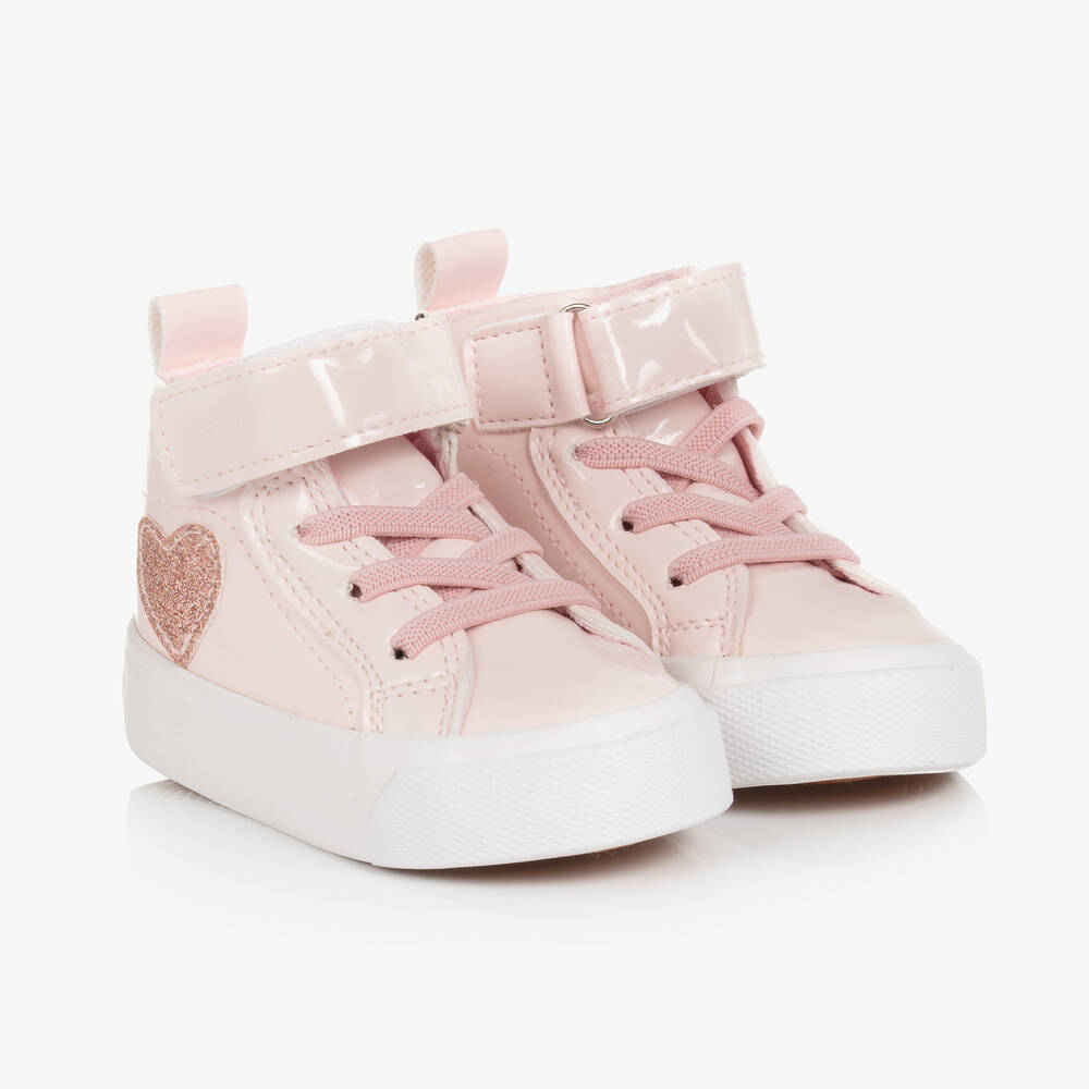 A Dee - Baby Girls Pink Faux Leather Trainers | Childrensalon
