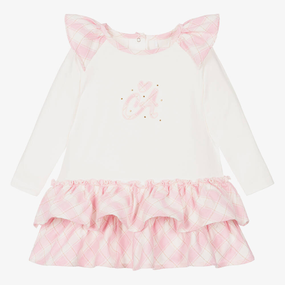 A Dee - Robe rose et blanche en coton bébé | Childrensalon