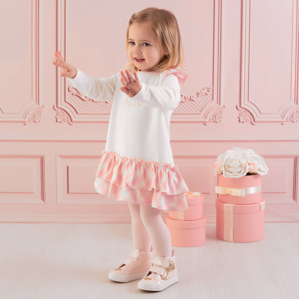 A Dee Baby Girls Pink White Cotton Dress