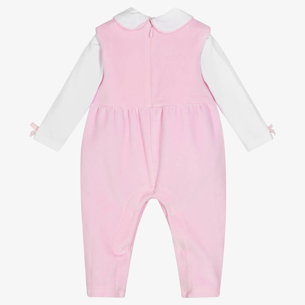 A Dee-Baby Girls Pink & White Dungaree Set | Childrensalon Outlet