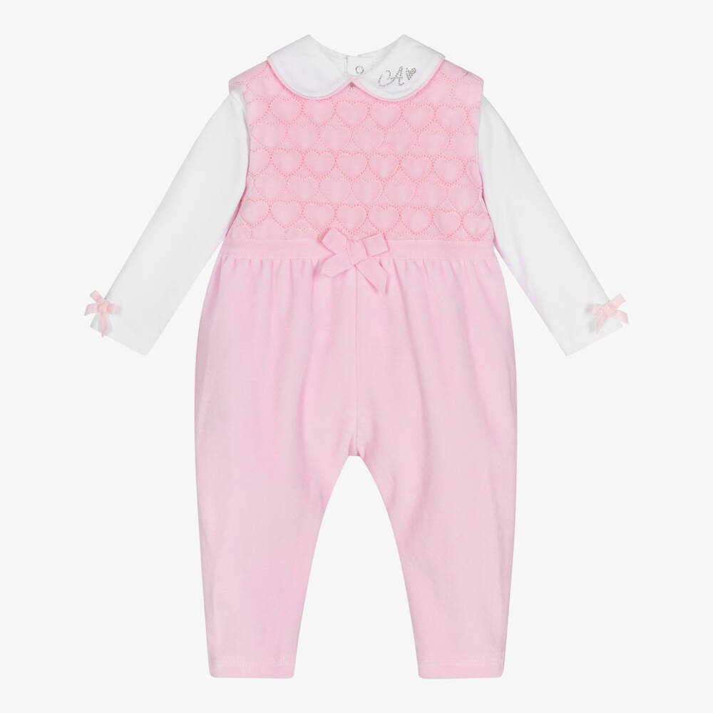 A Dee-Baby Girls Pink & White Dungaree Set | Childrensalon Outlet