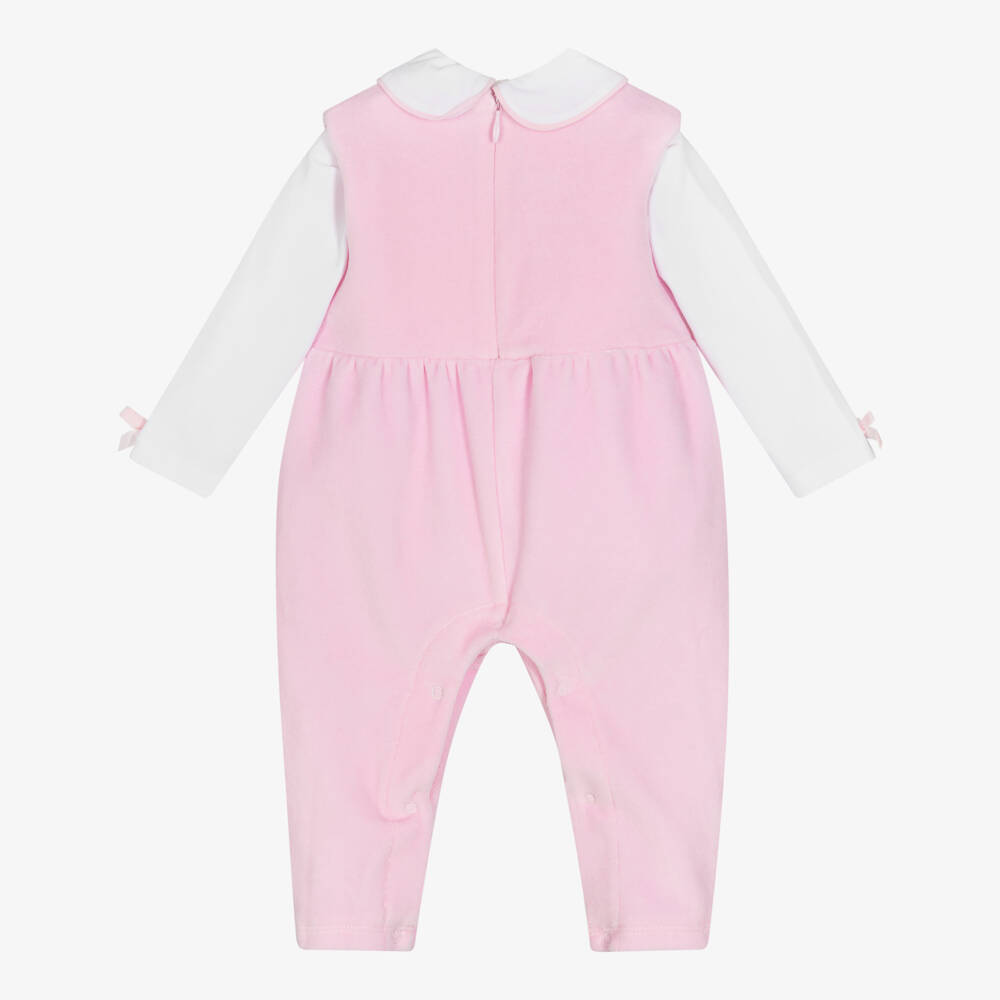 A Dee-Baby Girls Pink & White Dungaree Set | Childrensalon Outlet