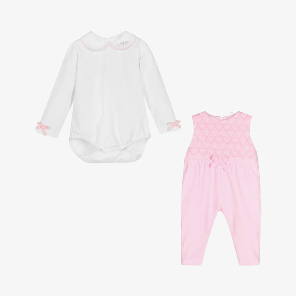 A Dee-Baby Girls Pink & White Dungaree Set | Childrensalon Outlet