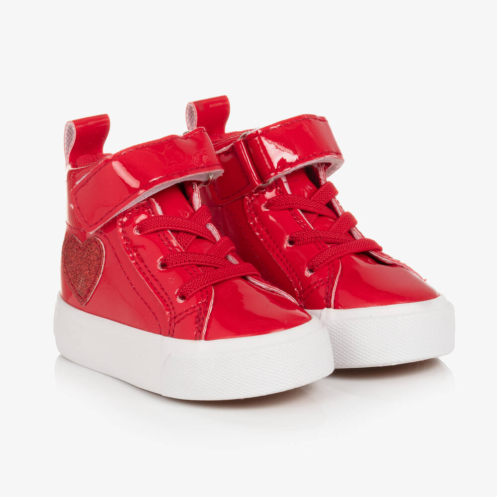 A Dee - Baby Girls Red Faux Leather Trainers | Childrensalon