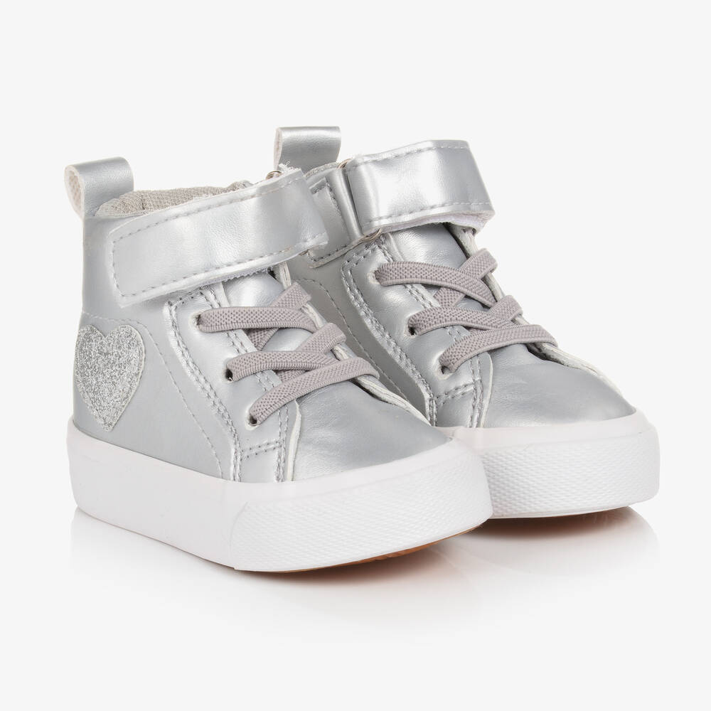 A Dee - Baby Girls Silver Faux Leather Trainers | Childrensalon