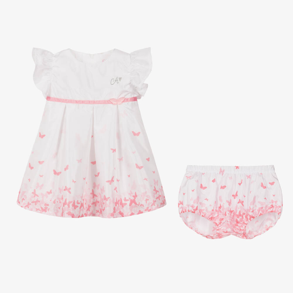 A Dee-Baby Girls White Cotton Butterfly Dress | Childrensalon Outlet