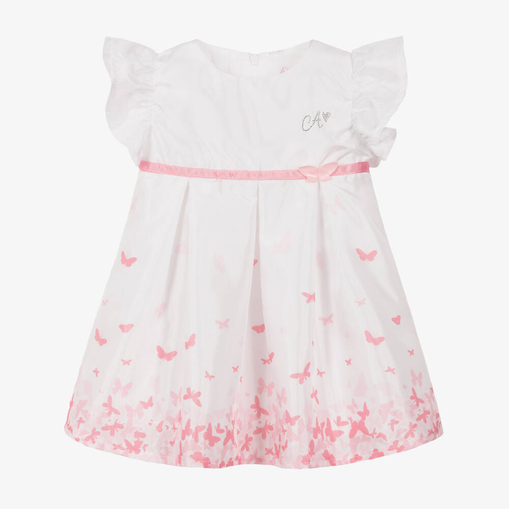 A Dee-Baby Girls White Cotton Butterfly Dress | Childrensalon Outlet