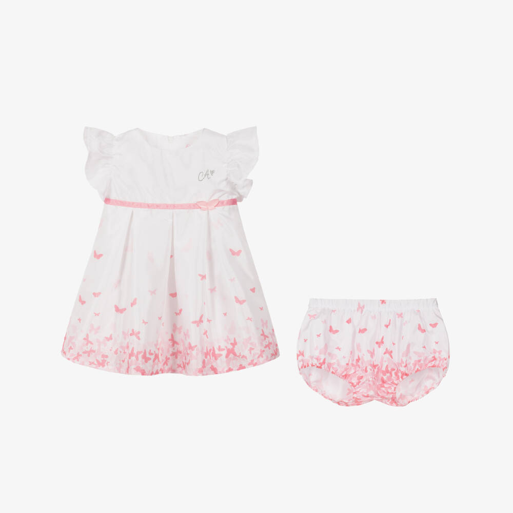 A Dee-Baby Girls White Cotton Butterfly Dress | Childrensalon Outlet