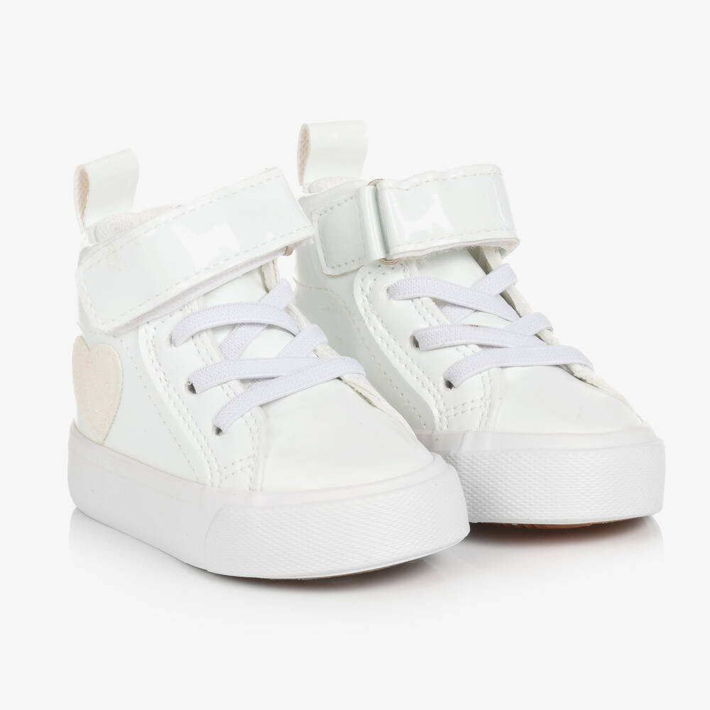 A Dee - Baby Girls White Faux Leather Trainers | Childrensalon