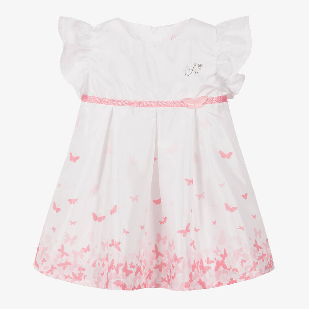 A Dee - Baby Girls White & Pink Dress | Childrensalon