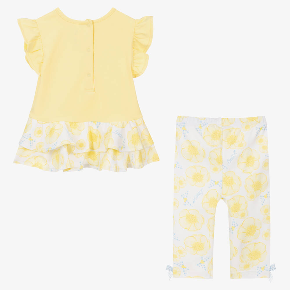 A Dee-Baby Girls Yellow Cotton Leggings Set | Childrensalon Outlet