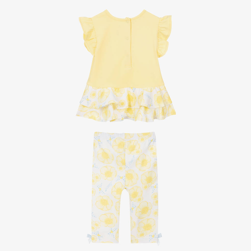 A Dee-Baby Girls Yellow Cotton Leggings Set | Childrensalon Outlet