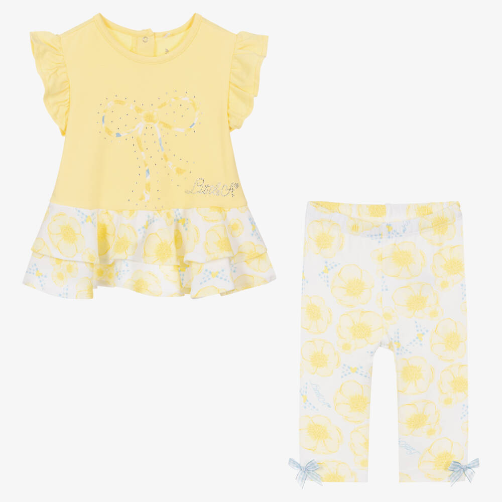 A Dee-Baby Girls Yellow Cotton Leggings Set | Childrensalon Outlet
