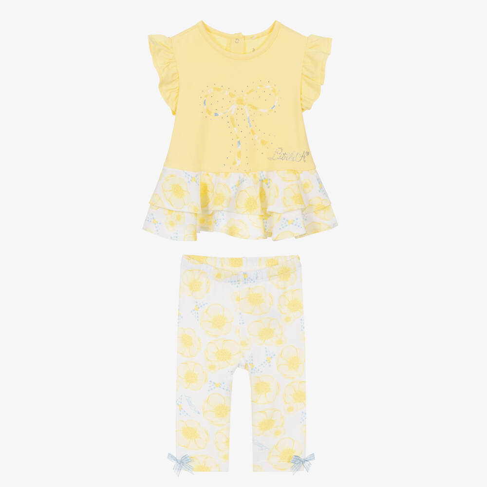 A Dee-Baby Girls Yellow Cotton Leggings Set | Childrensalon Outlet