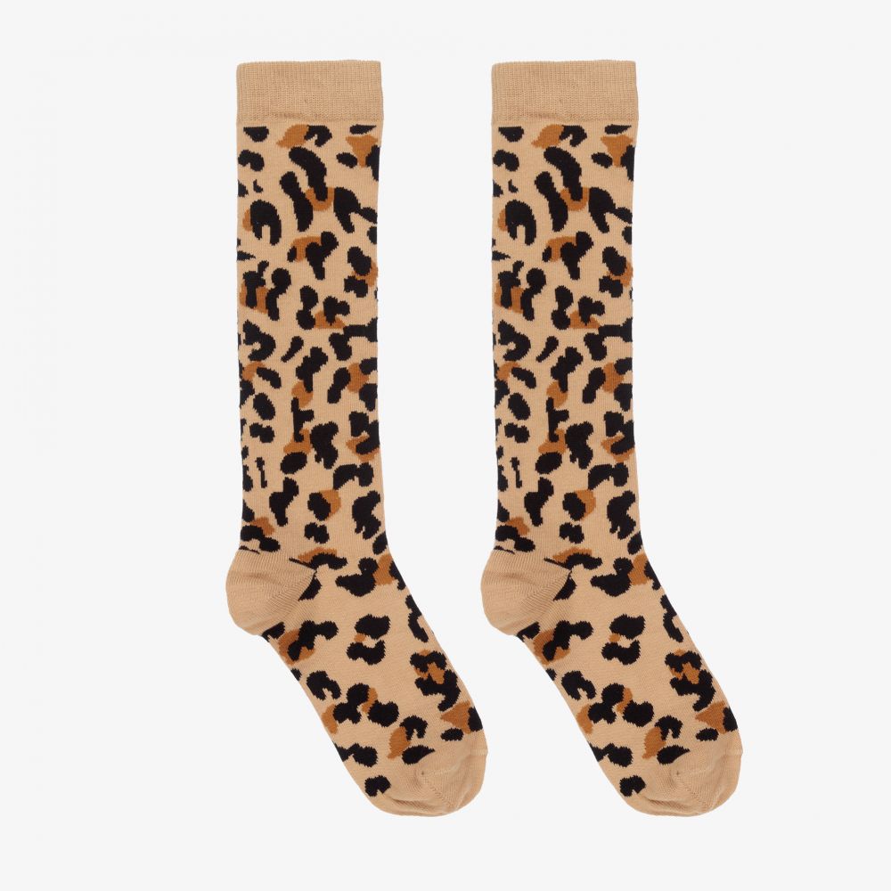 A Dee - Beige Leopard Cotton Socks | Childrensalon