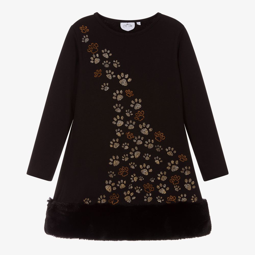 A Dee-Black Cotton Paw Print Dress | Childrensalon Outlet