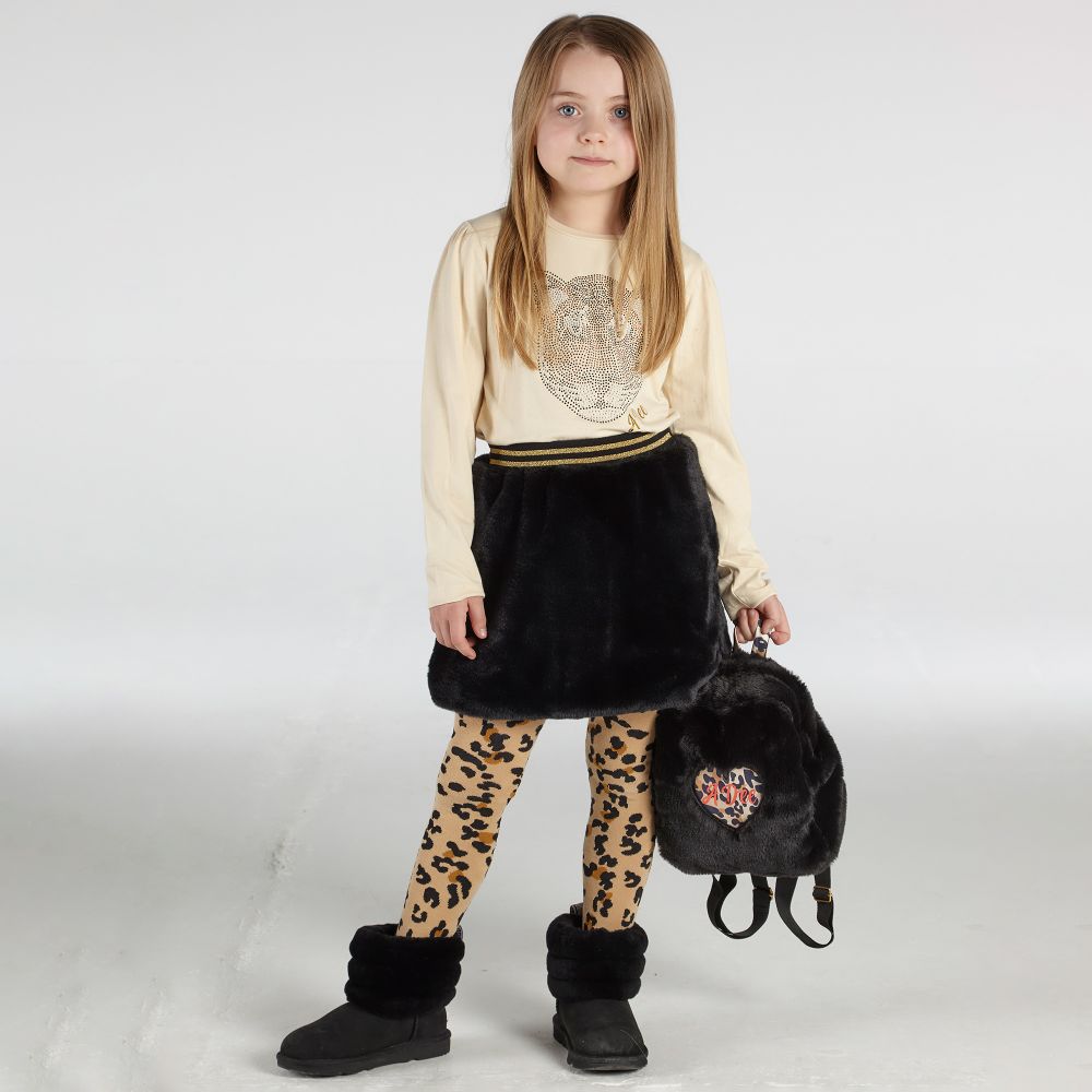 Black faux outlet fur backpack