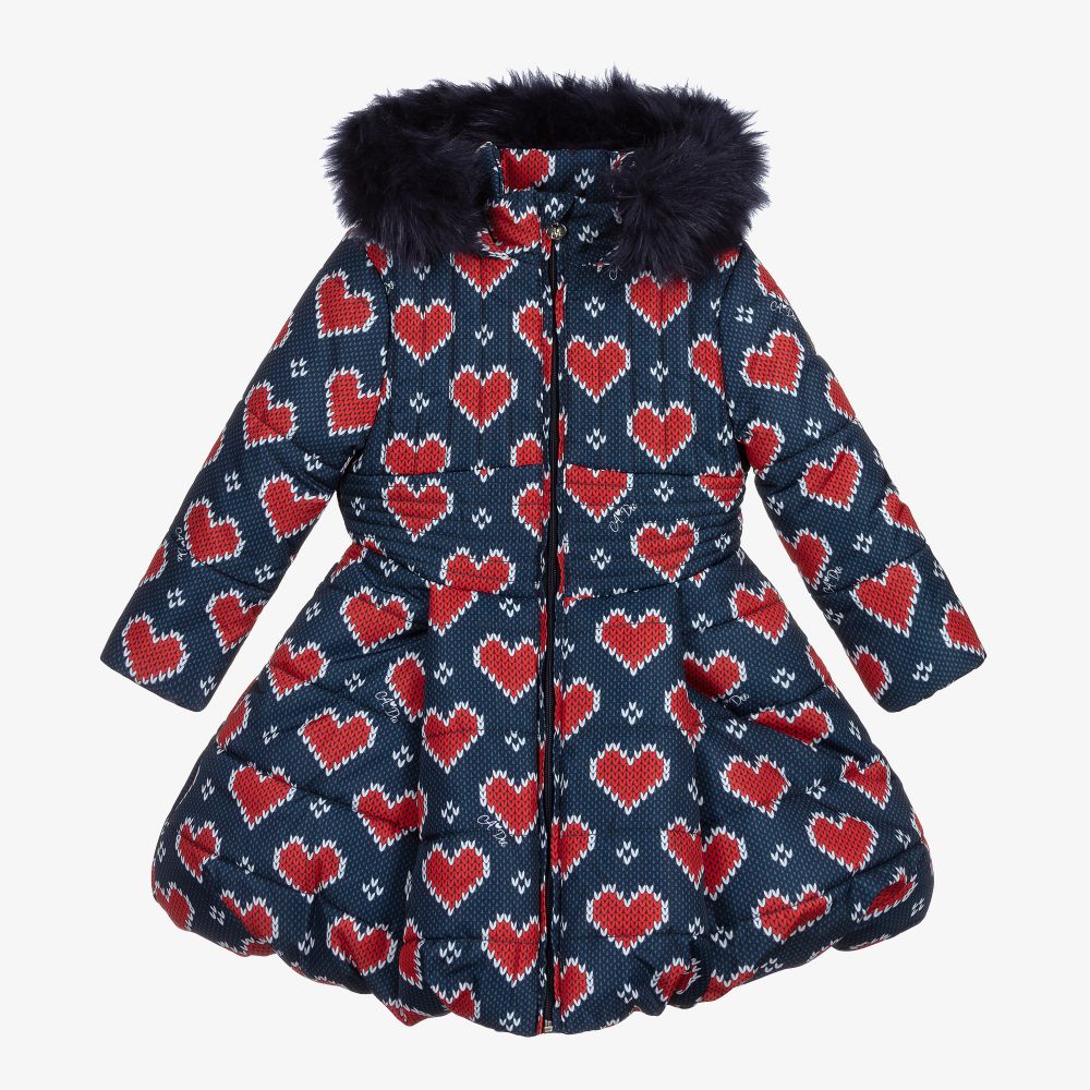 A Dee - Blue & Red Heart Puffer Coat | Childrensalon