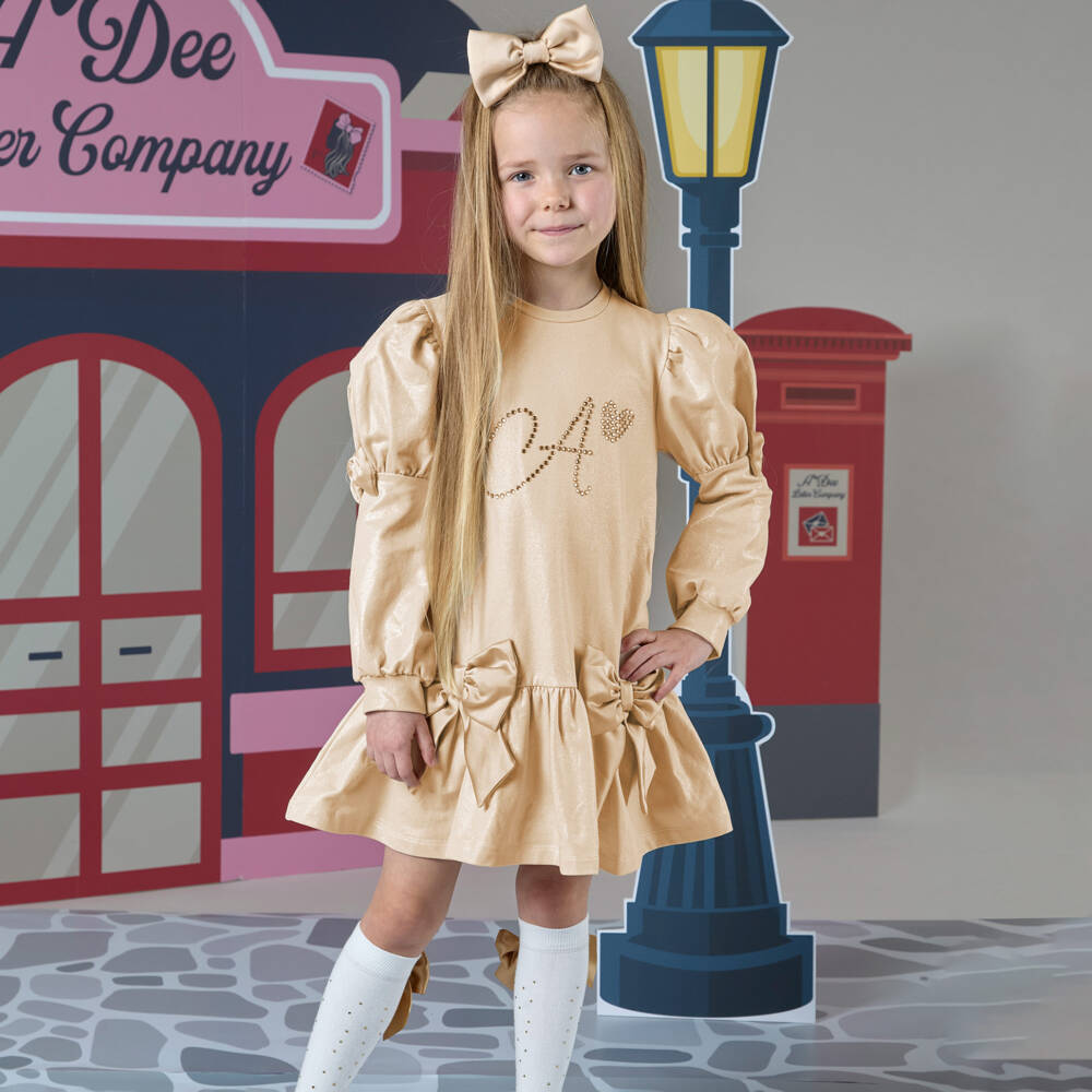 A Dee-Girls Beige Bow-Accent Dress | Childrensalon Outlet
