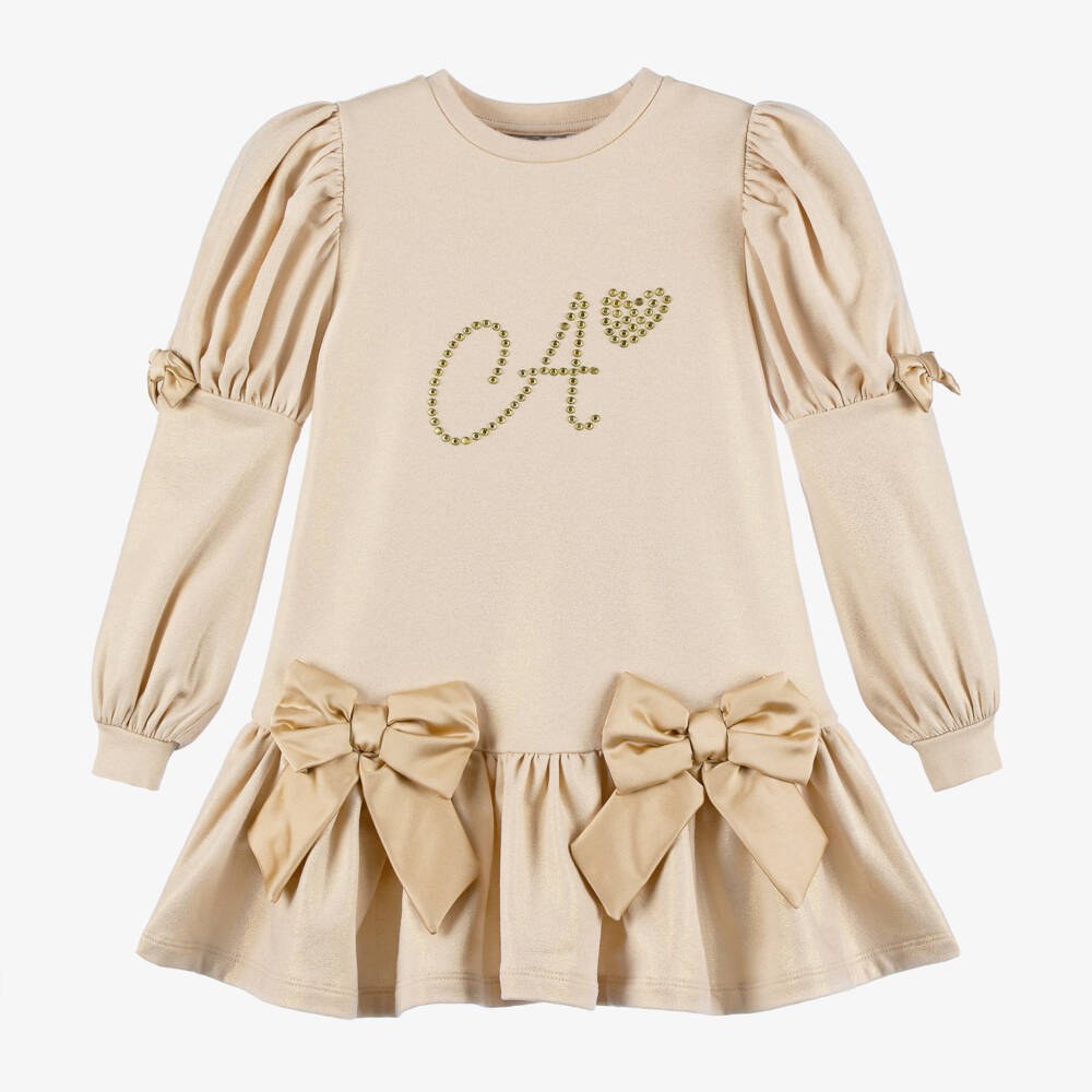A Dee-Girls Beige Bow-Accent Dress | Childrensalon Outlet